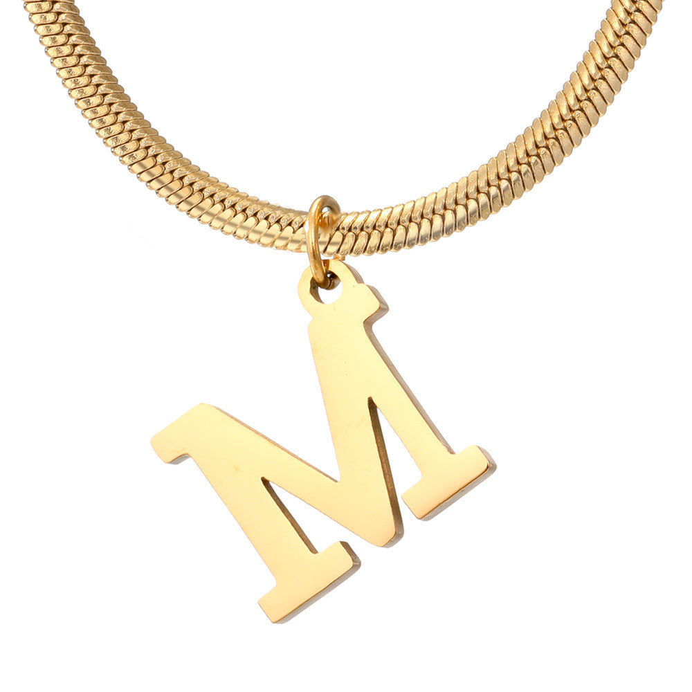 Minimalist A-Z Letter Pendant Necklace For Women Stainless Steel Gold Color Snake Chains Jewelry Birthday Gift