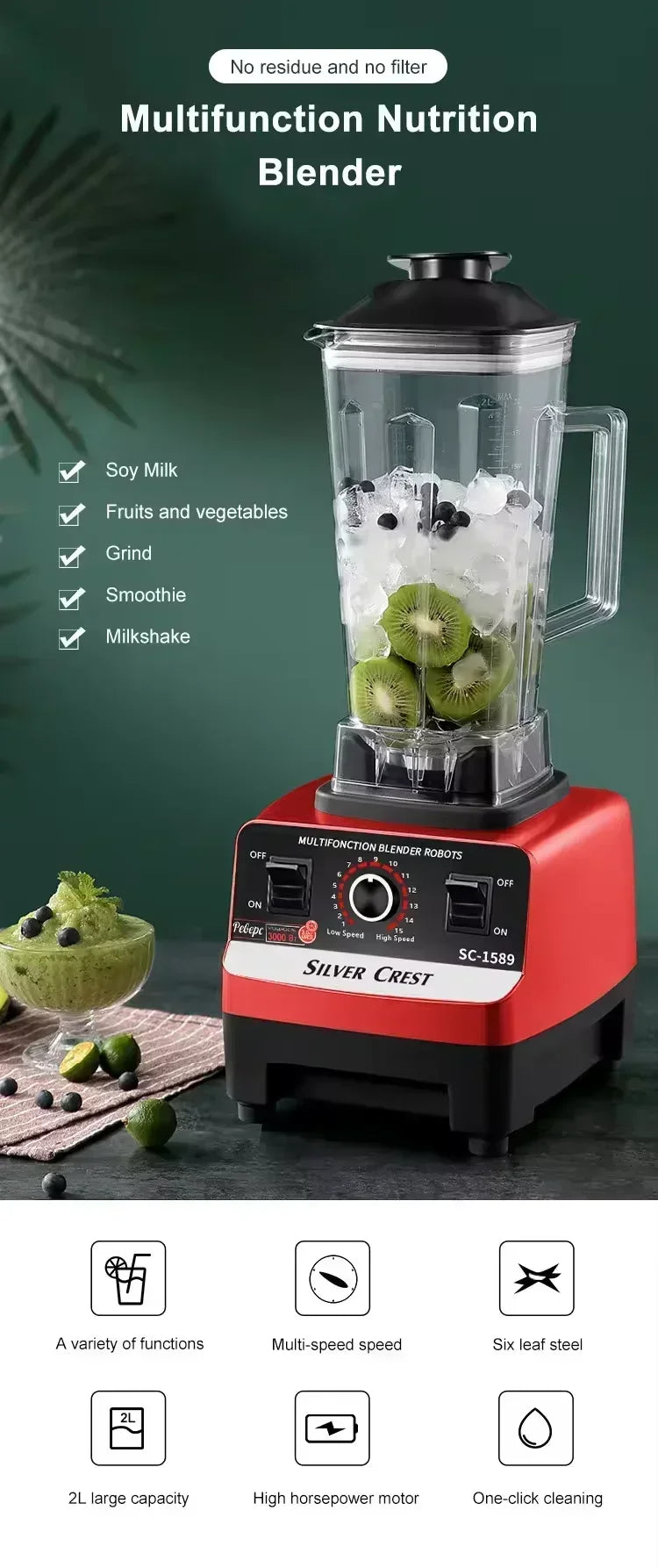 SILVER CREST Double Head Home Multi-function Juice & Food Blender